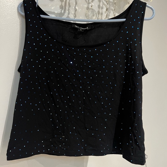 St. John Tops - St. John Black Tank Top with Blue Dots